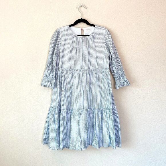 Crewcuts Metallic Silver Striped Long Sleeve Dress, Size 10 - Picture 1 of 3